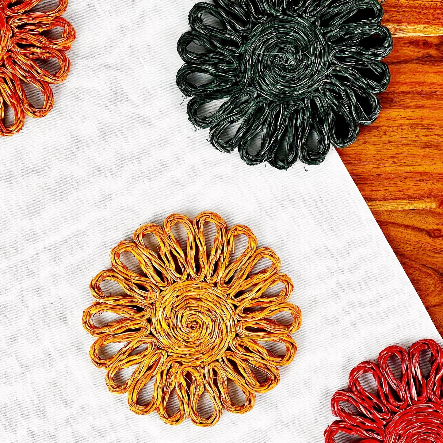 Sunflower Coasters (set of 2) | Abaca Coasters | Woven Coasters | Housewarming Gift