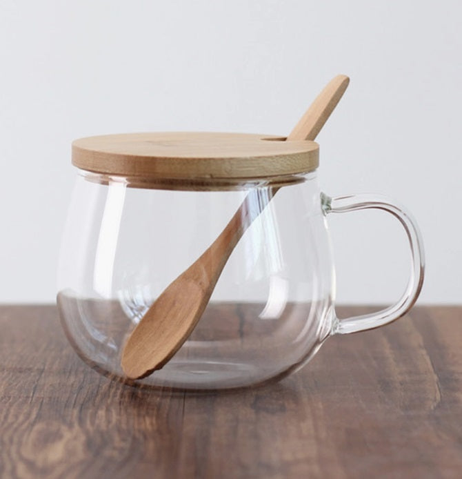 Borosilicate Glass Teacup w/ bamboo lid & spoon