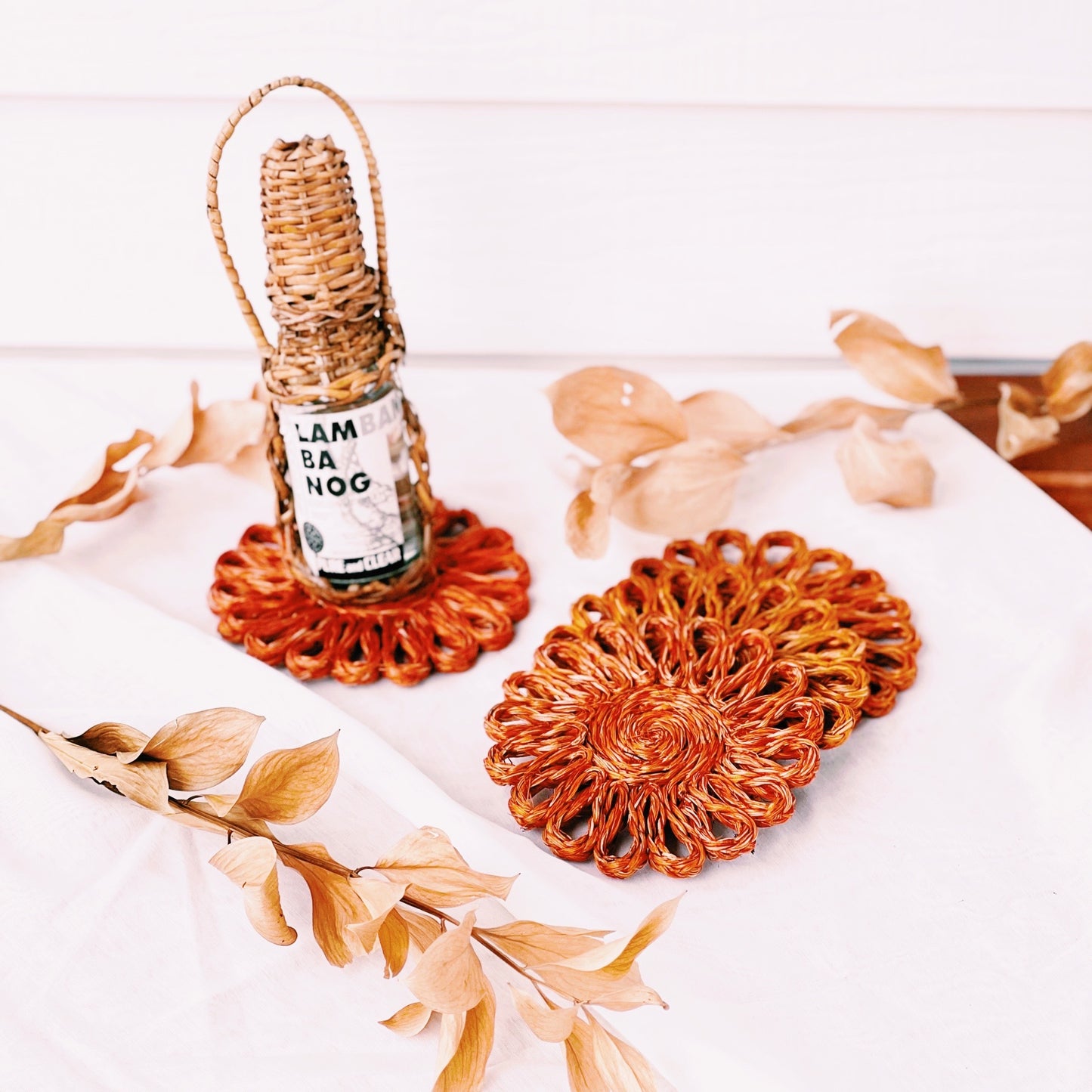 Sunflower Coasters (set of 2) | Abaca Coasters | Woven Coasters | Housewarming Gift